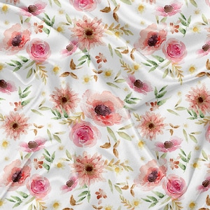 Printed Minky floral boho pink watercolor Print - minky fabrics by the yard