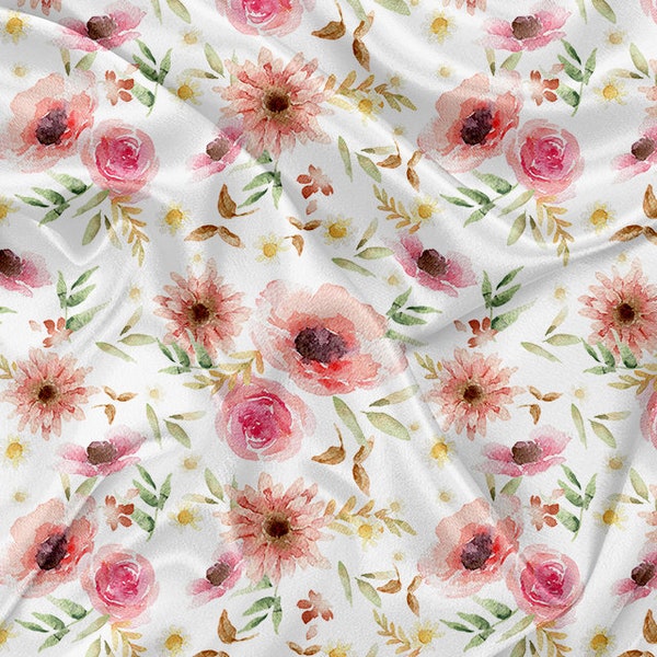 Printed Cuddle Minky floral boho pink watercolor Print - minky fabrics by the yard