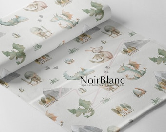 Fabrics - 18 differents type of fabric - Print Brave knights and dragons watercolor