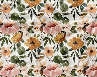 SQUISH Cuddle Fabric - Double soft sides minky stretch fabric - highland cow vintage flower (fit)