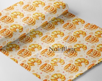 Fabrics - 18 differents type of fabric - Print Kawaii pancakes and croissant breakfast - food couple