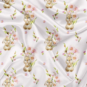 Printed Minky Fabric flower and rabbit Print - minky fabric by the yard