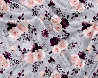 Printed Minky Cuddle Fabrics watercolor floral grey and pink Print - minky fabric by the yard