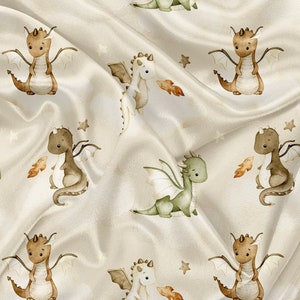 Printed Minky dragon in clouds watercolor Print - minky fabric
