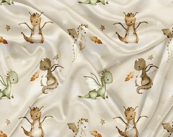 Printed Minky dragon in clouds watercolor Print - minky fabric