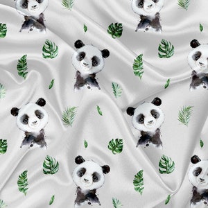 Printed Minky Fabric panda leaves Print - minky fabric by the yard