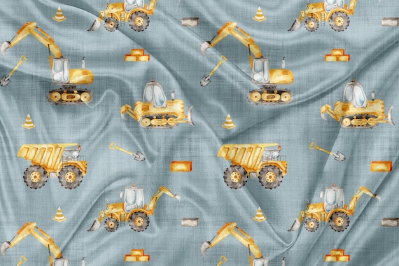 Tissus Minky construction et tracteur - minky aquarelle