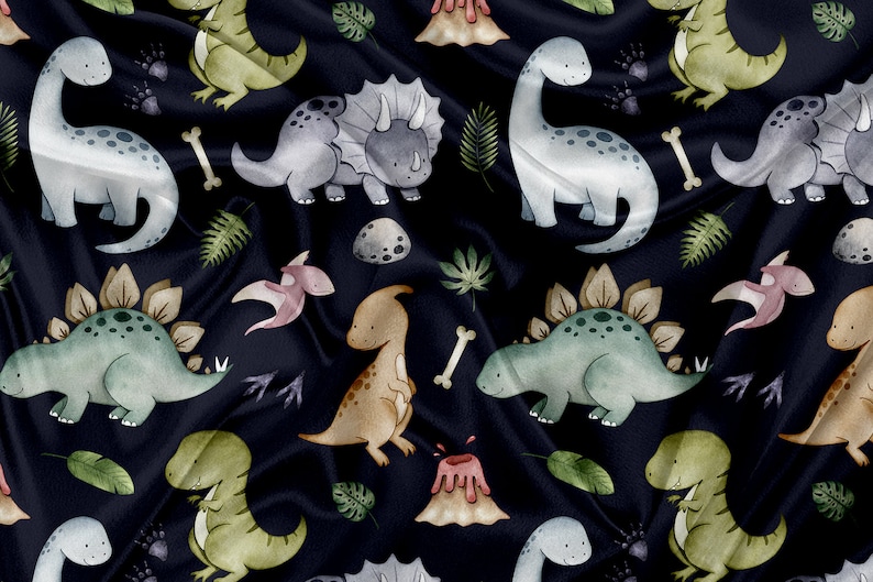 SQUISH Cuddle Fabric Double soft sides minky stretch fabric dinosaurs multi navy image 1