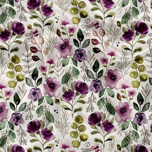 Printed Minky floral boho purple watercolor Print - minky fabric by the yard - Cate and Rainn