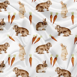Printed Minky Fabric carrots and rabbit Print - minky fabric by the yard