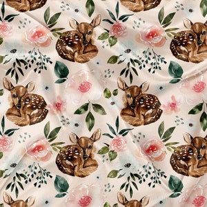 Printed Minky deer pink flower Print - minky fabric by the yard Cate and Rainn