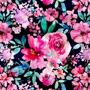 Printed Minky Floral navy Print - minky fabric by the yard