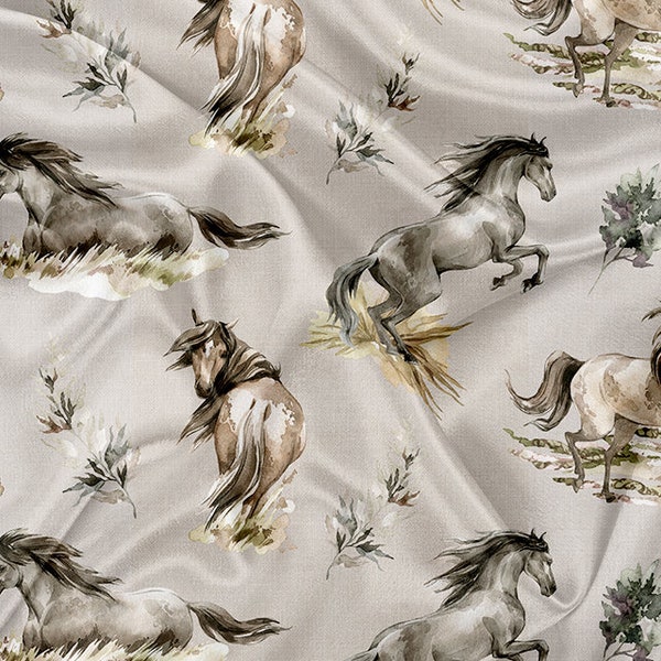 Printed Minky Cuddle Fabrics horse ranch watercolor Print - minky fabrics by the yard