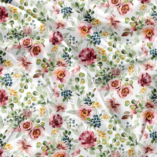 Printed Cuddle Minky watercolor floral Print - floral minky fabric by the yard