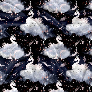 Printed Minky Black Swan Print - minky fabric by the yard