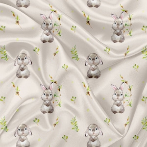 Printed Minky Fabric leaves and rabbit Print - minky fabric by the yard
