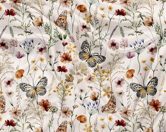 SQUISH Cuddle Fabric - Double soft sides minky stretch fabric - Leaves flowers monarch butterfly 17 watercolor Print