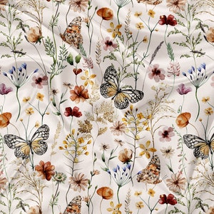 Printed Minky Leaves flowers monarch butterfly 17 watercolor Print - minky fabric by the yard