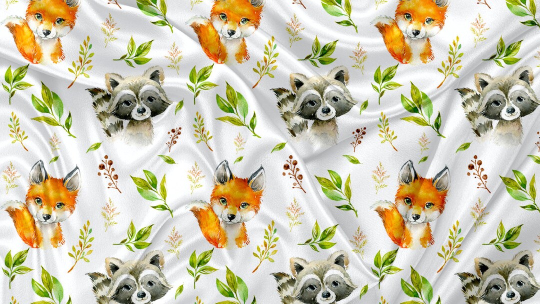 Printed Minky Cuddle Fabric Fox Raccoon Print Minky Fabric by the Yard