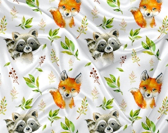 Printed Minky Fabric Fox Raccoon Print - minky fabric by the yard - minky Fox
