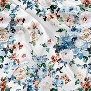 Printed Minky Fabric Blue Floral Vintage Print - minky fabric by the yard