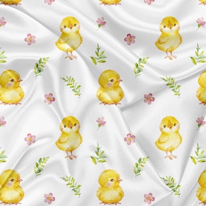 Printed Minky Fabric chicks and flowers Print - minky fabric by the yard