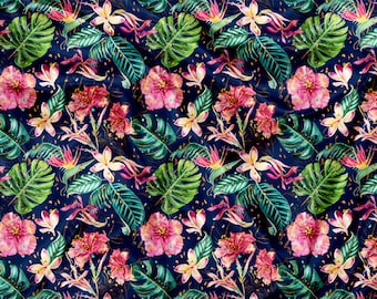 Printed Minky Tropical Flower Hibiscus Print - minky fabric by the yard