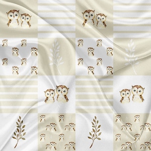 Printed Minky Fabrics neutral patchwork owl print