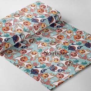 Fabrics - 26 differents type of fabric cotton bamboo polyester- Print muted sharks - fish ocean sea watercolor