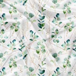 Printed Minky Fabric cuddle soft eucalyptus leaves geometric Print - minky fabric by the yard