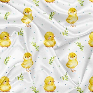 Printed Minky Fabric chicks and leaves Print - minky fabric by the yard