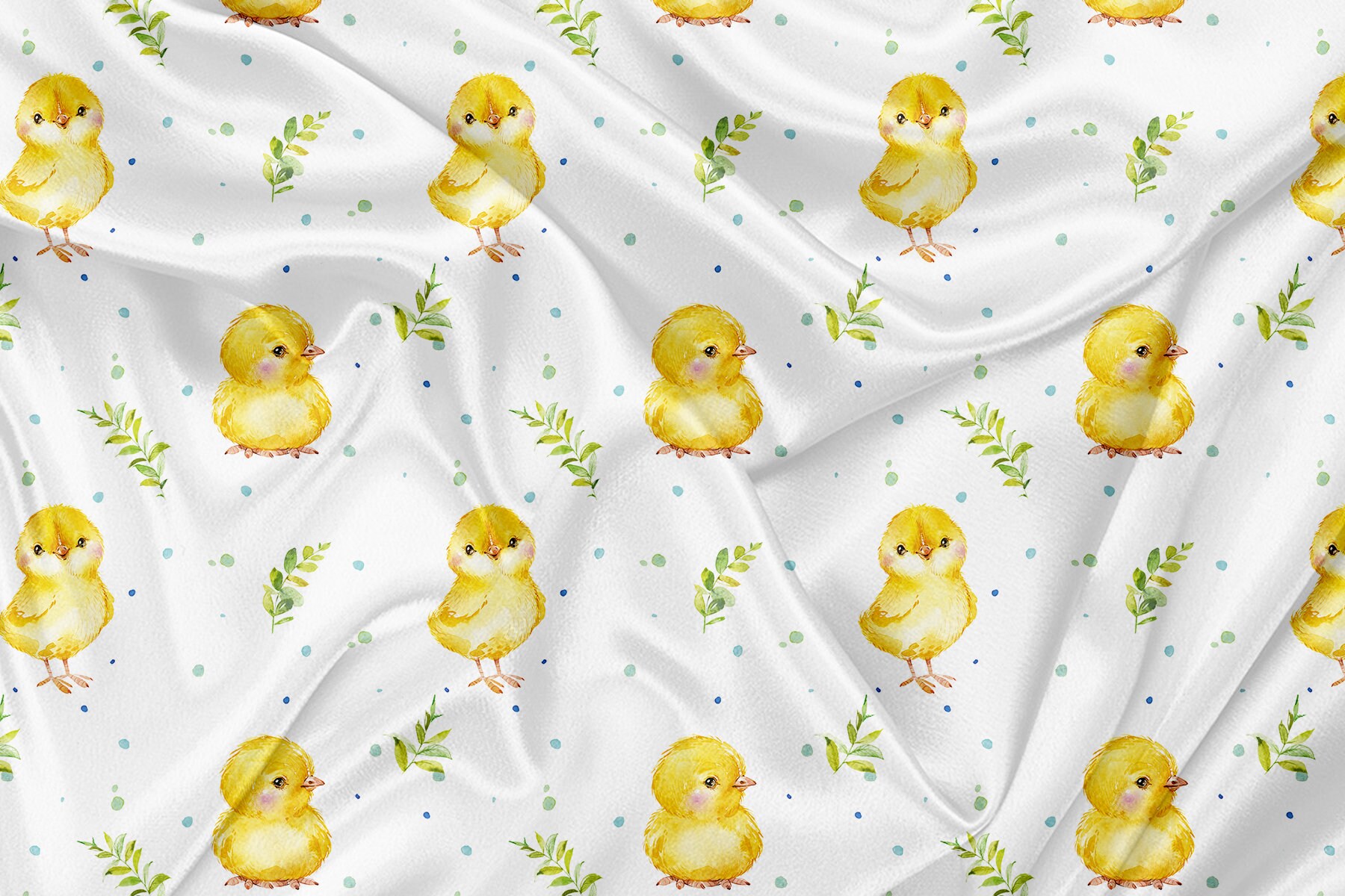 Printed Minky Fabric chicks and leaves Print - minky fabric by the yard