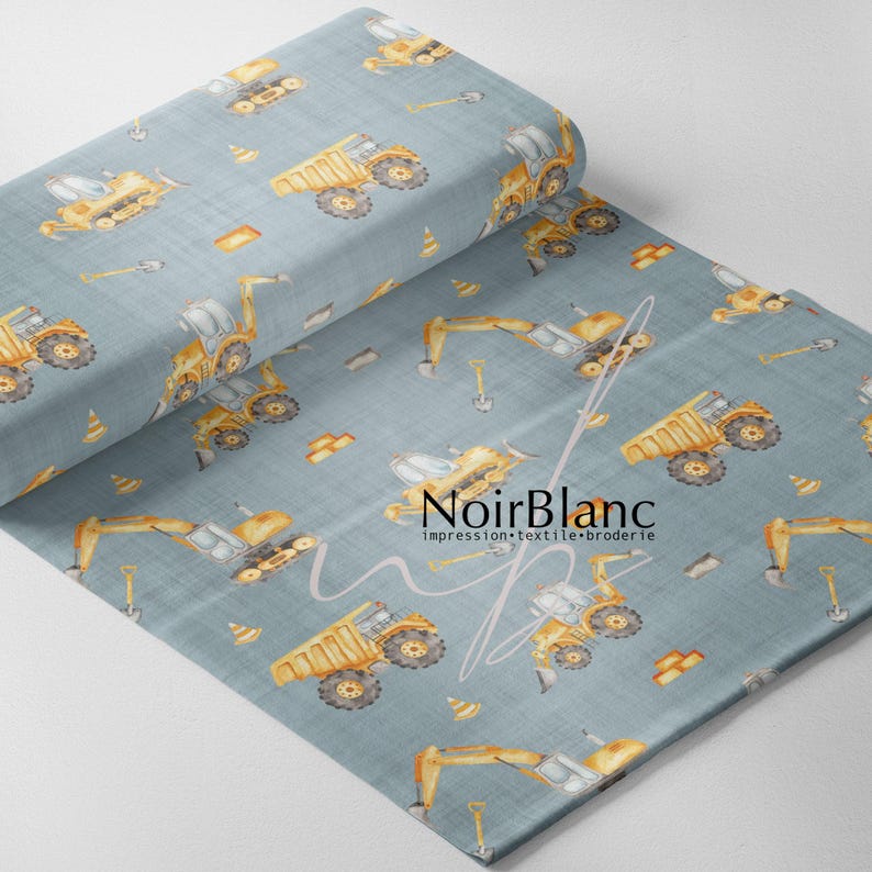 Printed Minky Construction and tractor Print - minky fabric by the yard image 2