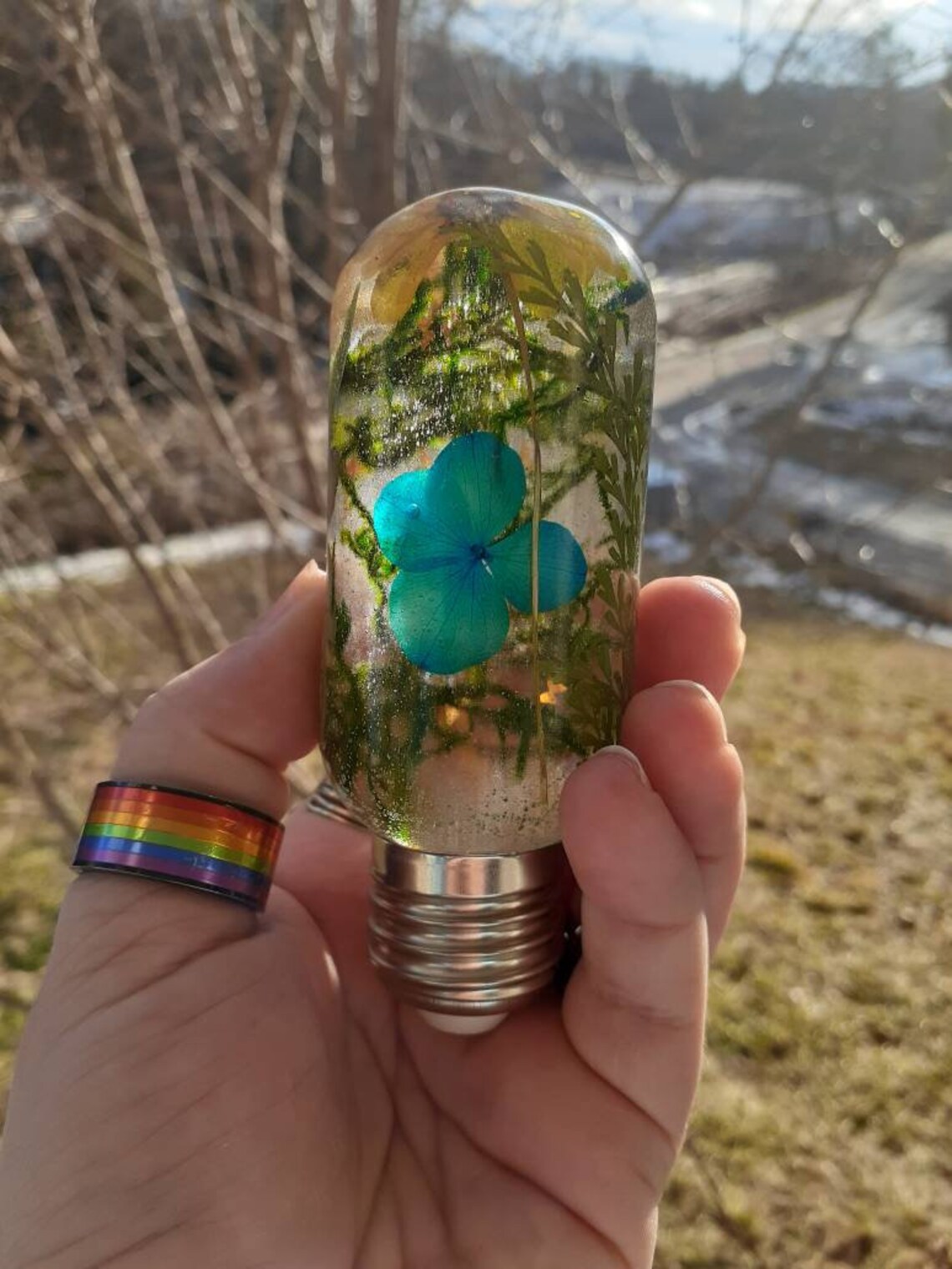 Handmade Resin Flower Filled Light Bulb Detachable Base With Etsy