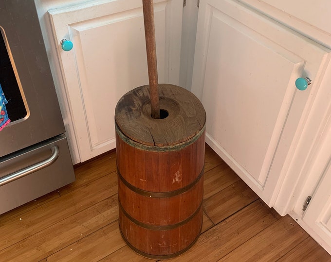 Antique Butter Churn With Plunger Wooden Large Size 20 Tall Farmhouse