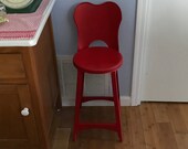 Antique Farmhouse stool small red all metal Unique design collectible display barn rustic primitive plants stand patio porch
