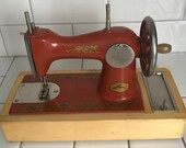 Child size USSR sewing machine Dark Orange Lots of Gold scroll work All metal original 1930 39 s hand crank