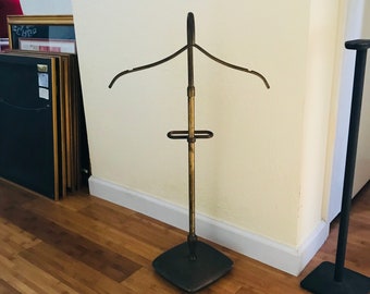 Antique brass Mercantile Childs Clothing Valet rack brass base for hat dress & pants or shorts adjustable RARE Collectible sewing display