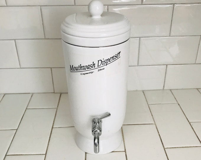 Vintage Porcelain Mouthwash Dispenser White With Chrome Farmhouse