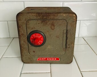 Vintage Fort Knox Bank Safe Green Metal Toy Piggy Bank With Etsy