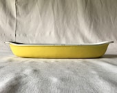 Vintage Extra Long Enameled Yellow oven Stove top Pot pan collectible display kitchen Mid Century Modern melting pan