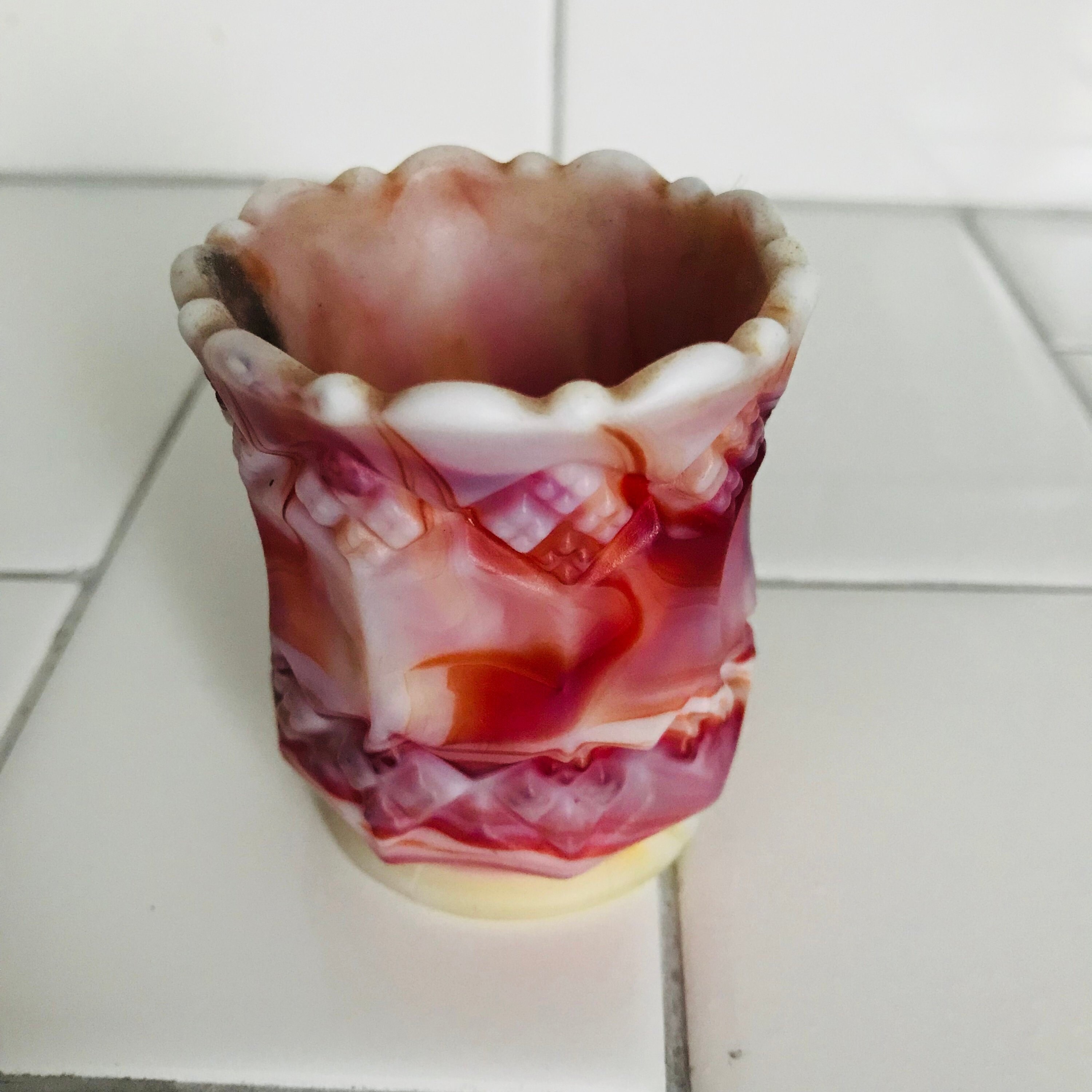 Antique Toothpick holder Red white orange yellow Slag Glass Etsy