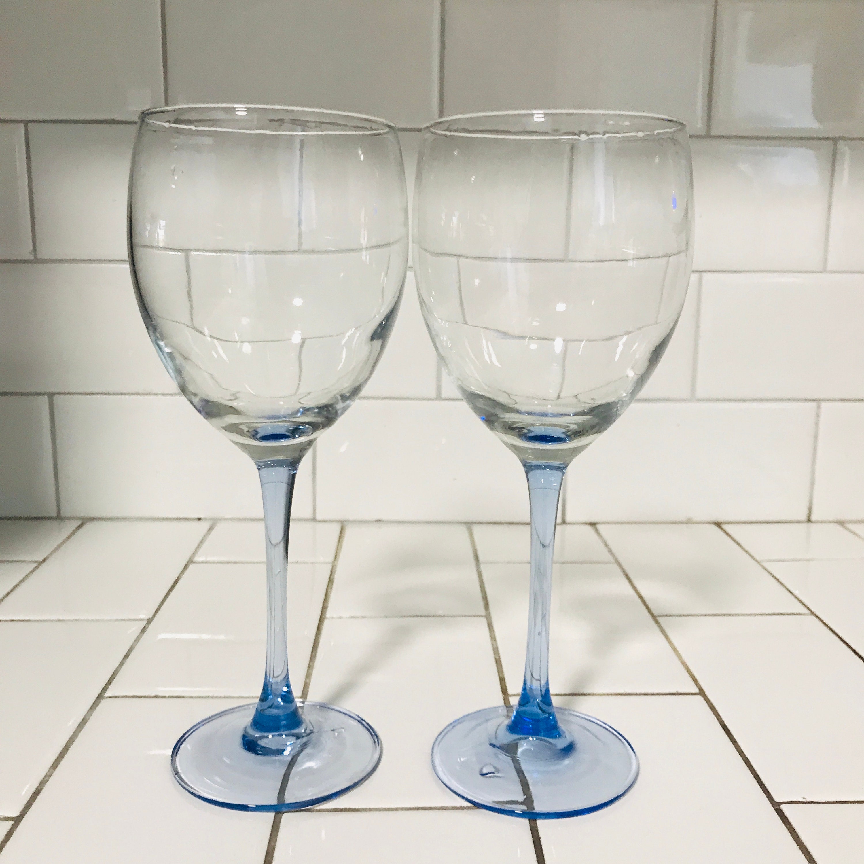 Vintage Pair of Blue wine glasses with blue stems stems Fine Etsy