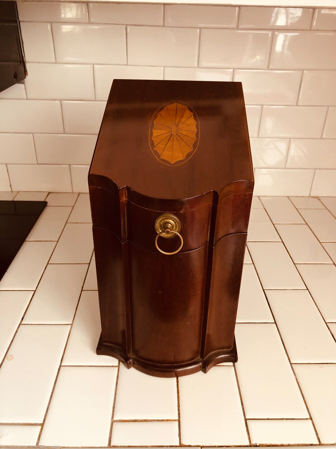 Vintage Knife Box Inlaid Top Serpentine Front American Mahogany Howard