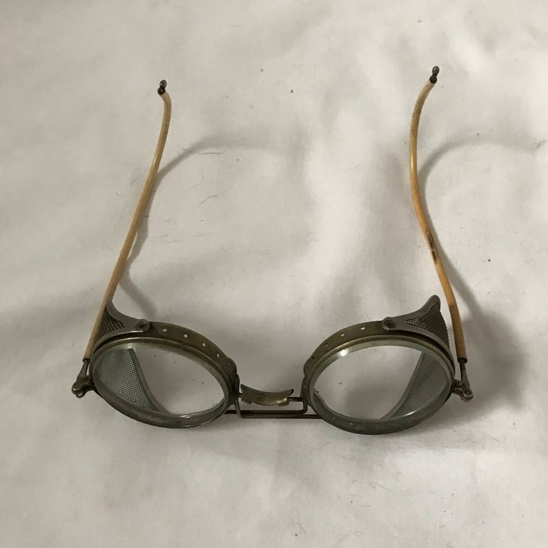 Vintage Collectible Military Aviator glasses with leather nose piece and mesh side guards Steampunk 1940's display militaria image 6