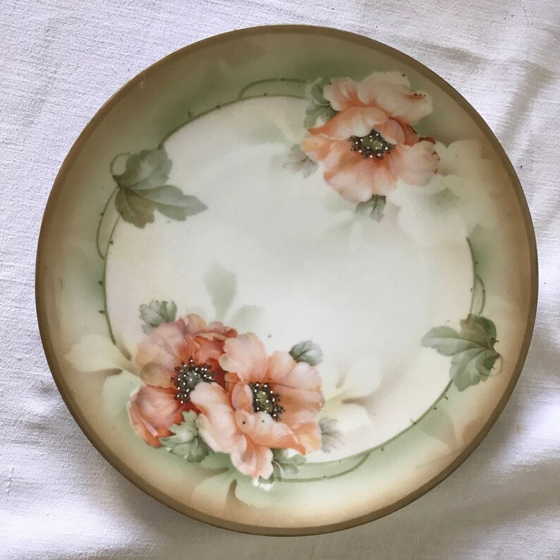 Georgous Hand Painted Orange Poppy Plate Prov Sax ES Germany Farmhouse Collectible Shabby Chic Cottage Wedding Bridal Shower Fine china