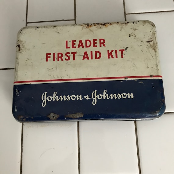 Vintage First Aid Kit With All Contents Johnson and Johnson Metal