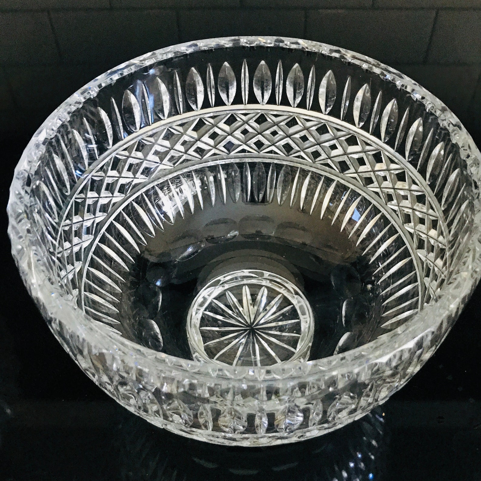 Beautiful Salad Bowl Large Vintage Cut Crystal Stunning Design Etsy