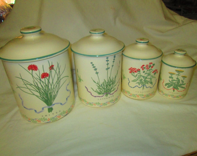 Vintage Woodbine Meadows Canister Set Pottery Japan Midcentury Yarrow