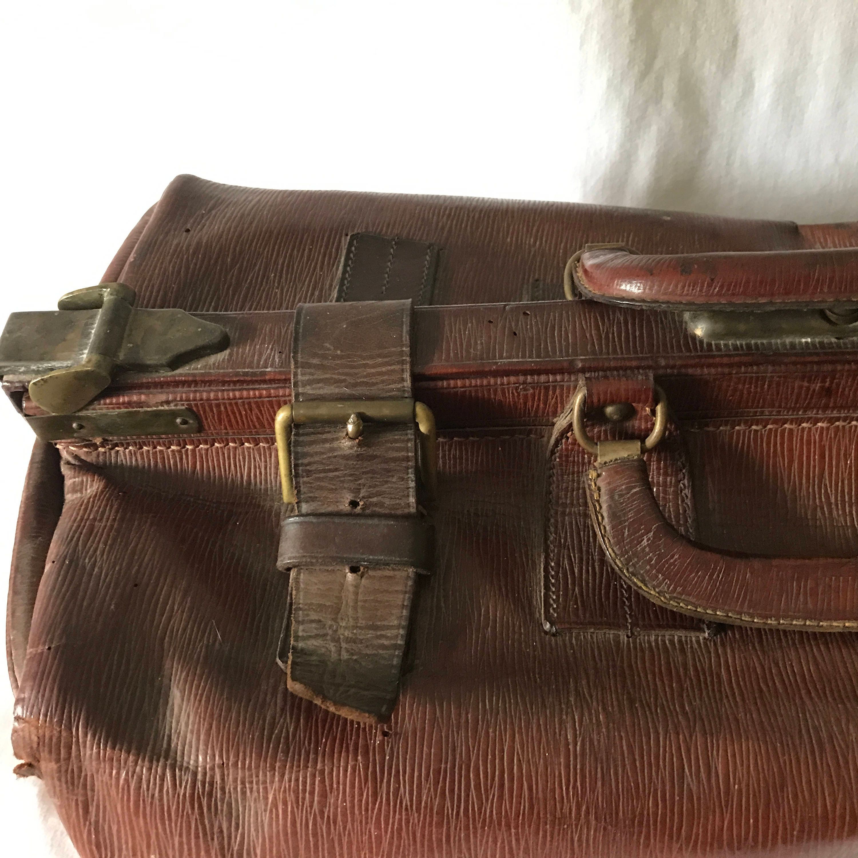 Antique Leather Suitcase Carry on Luggage doble bloqueo Etsy